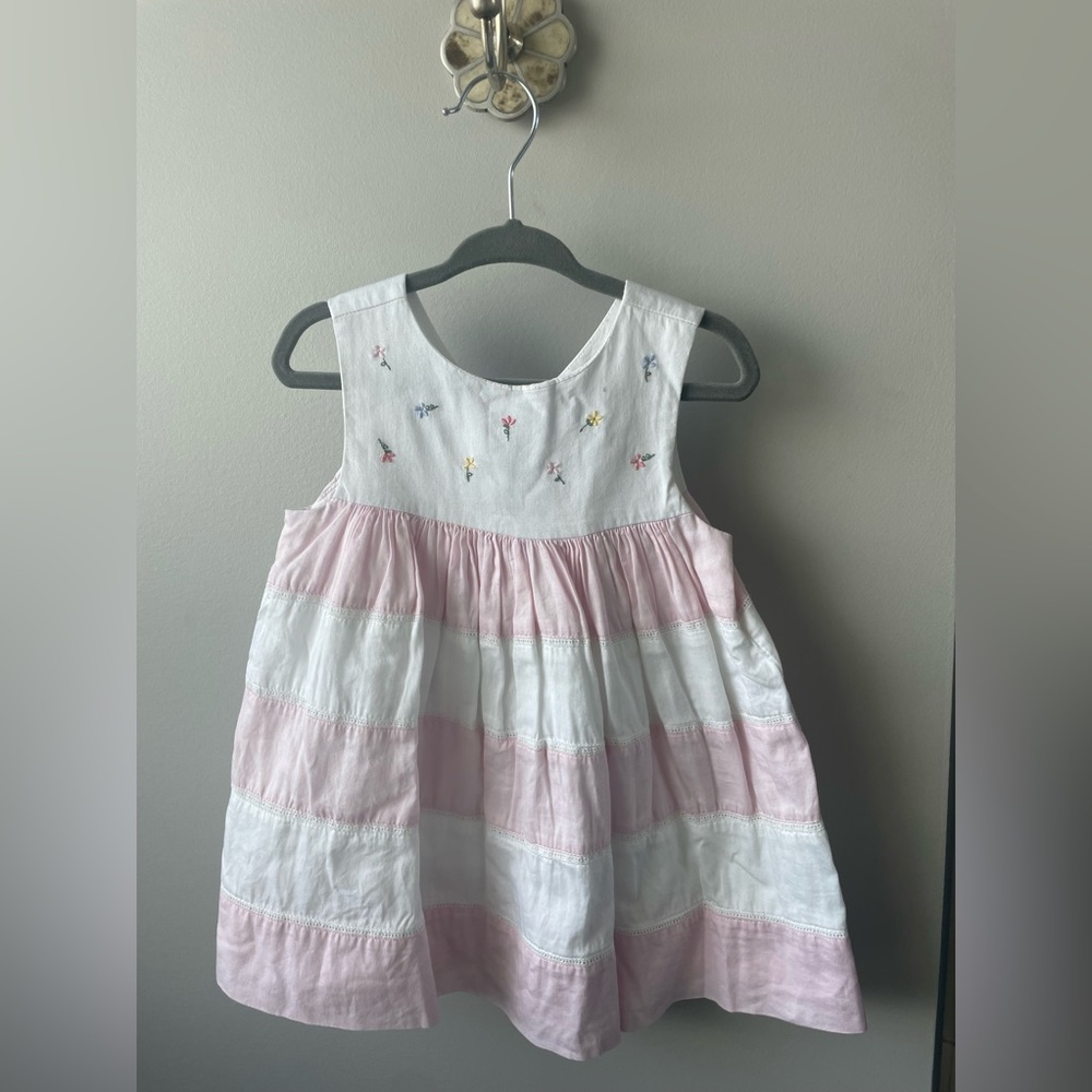 Janie & Jack embroidered cotton Easter dress with bow back size 18-24m